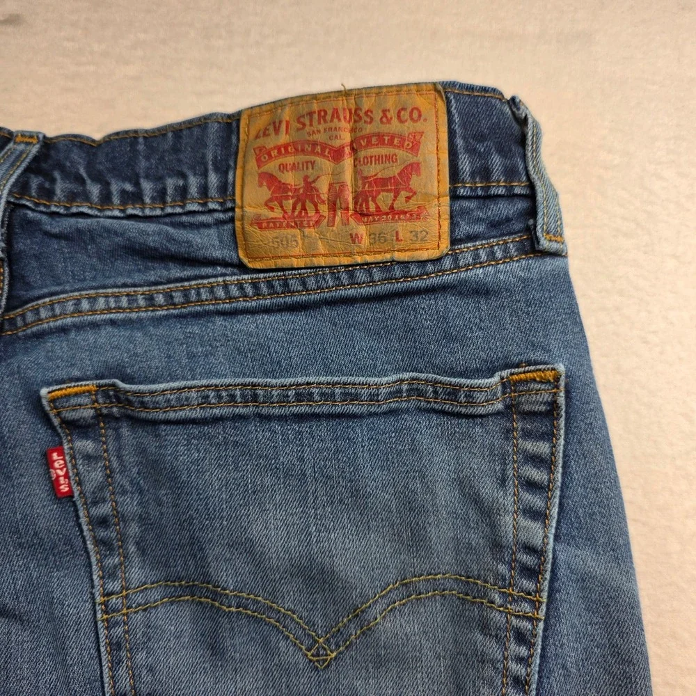 Levi's 505 Regular Fit Jeans Men 36x32 Medium Wash Blue Distressed Straight Leg